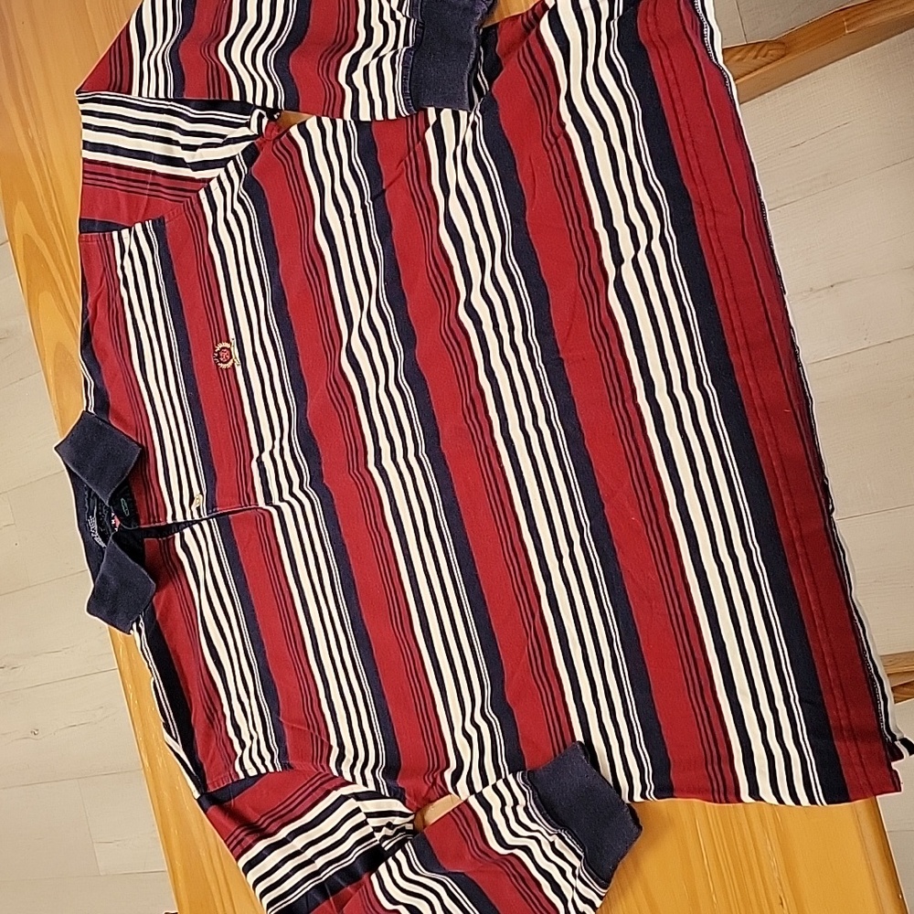 Tommy Hilfiger Red and Blue Striped Polo Shirt